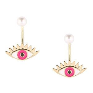 Maison Miri Evil Eye Pearl Ear Jacket in Pink